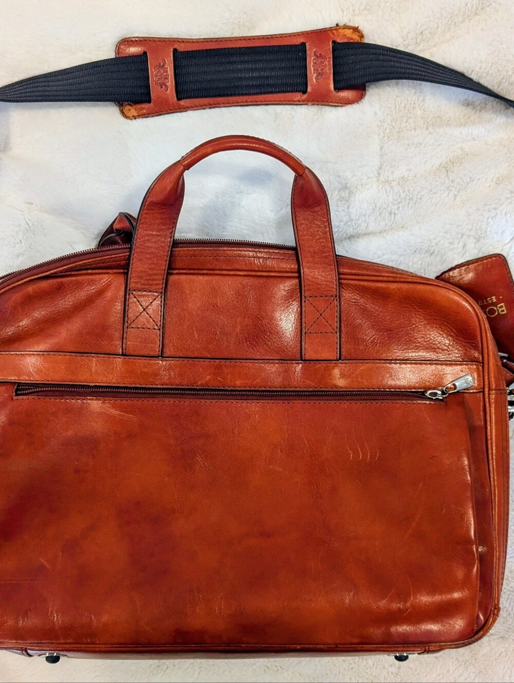 Bosca Italian Leather Laptop Briefcase Bag Cognac Brown w/ Portfolio - CB